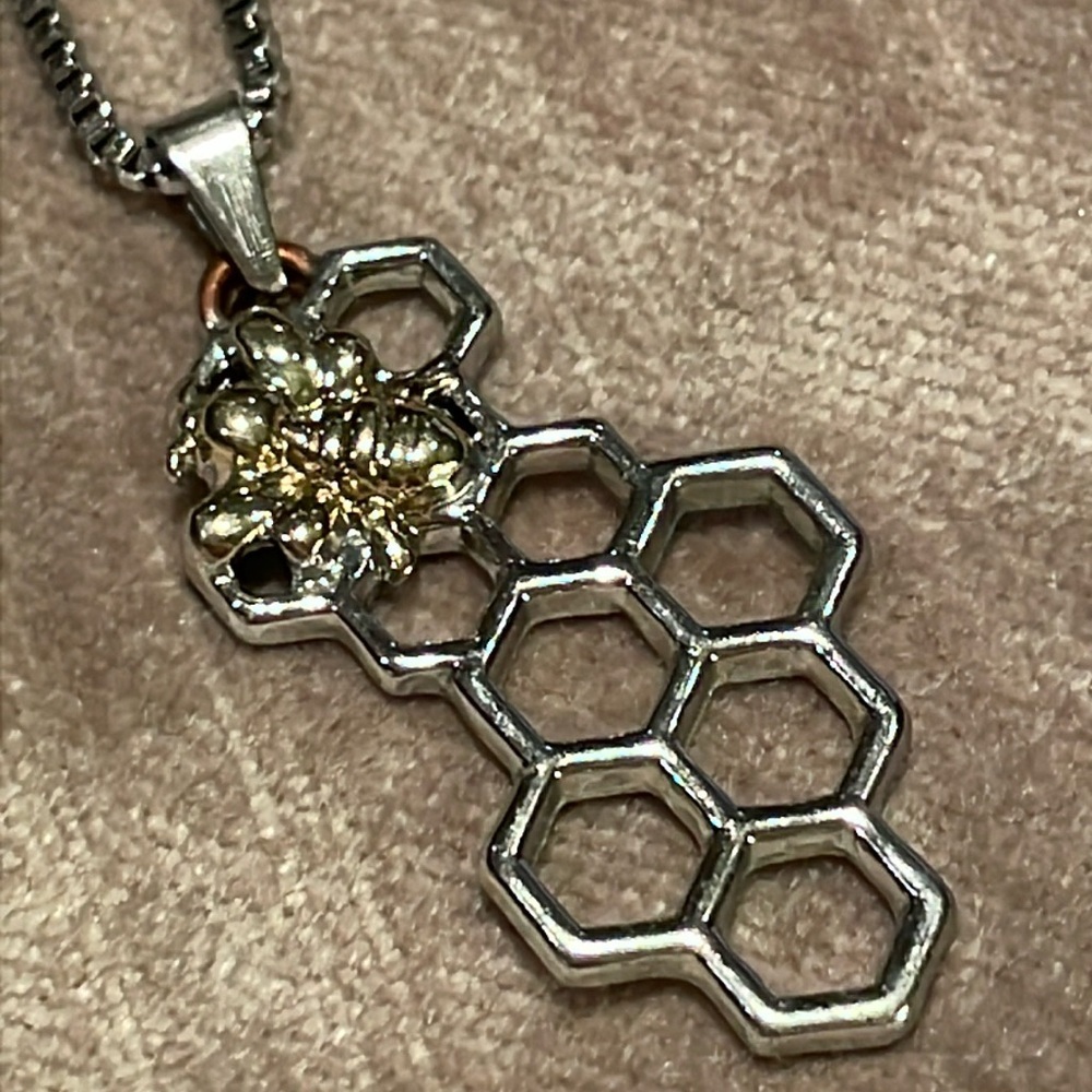 Honeycomb Bee Necklace 20”
